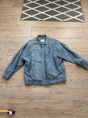 Vintage The Leather Warehouse Blue Leather Bomber Jacket Size 44/Xl
